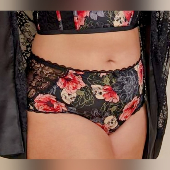 TORRID, NWT, Microfiber Mid Rise Hipster, Lace, XO Black Panty, Size 4X, Skulls - Picture 12 of 13
